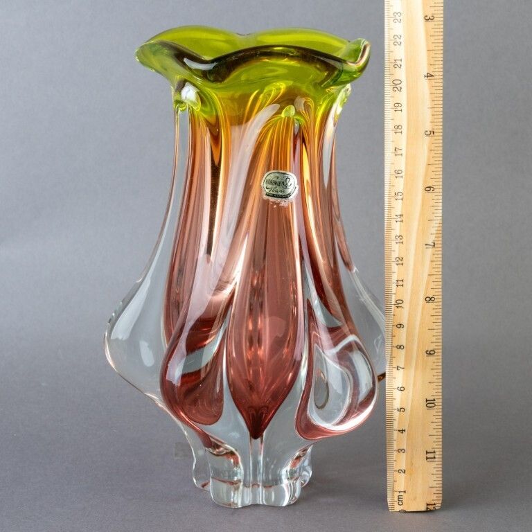 Bohemian Hand Blown Amber Glass Vase In Manner Of Murano photo for sale