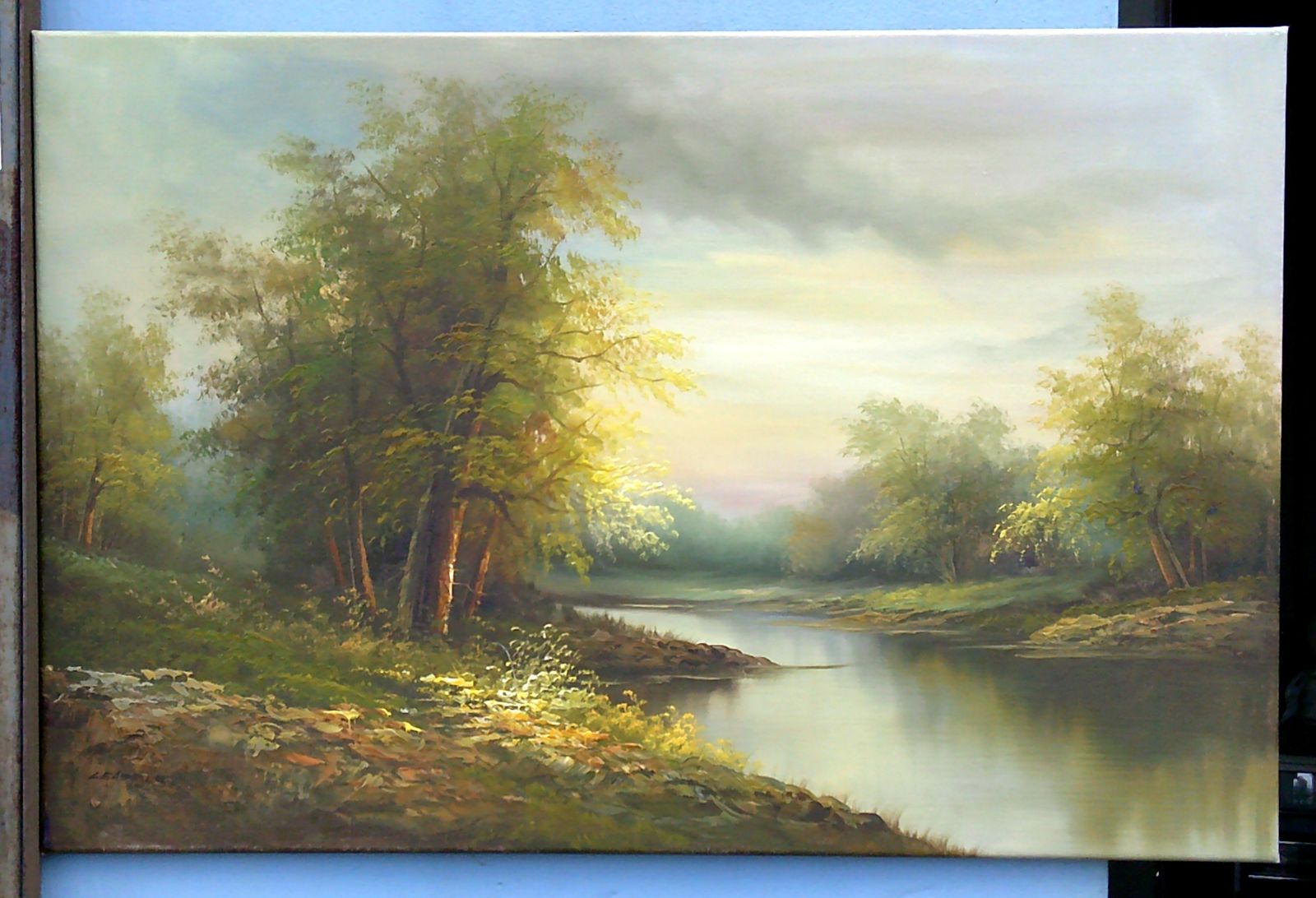 Large Oil On Canvas .Signed Leao. ‘Soothing Nature, River Bank’ Ref 5221