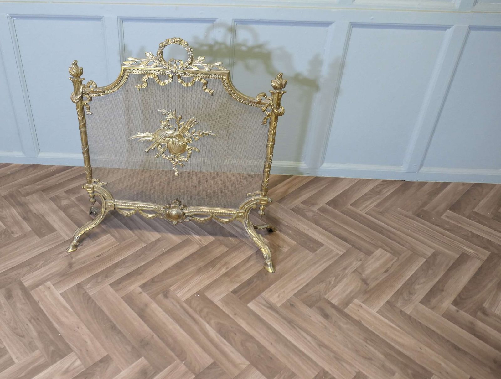 A Superb French Brass Rococo Fire Guard, Spark Screen photo furniture