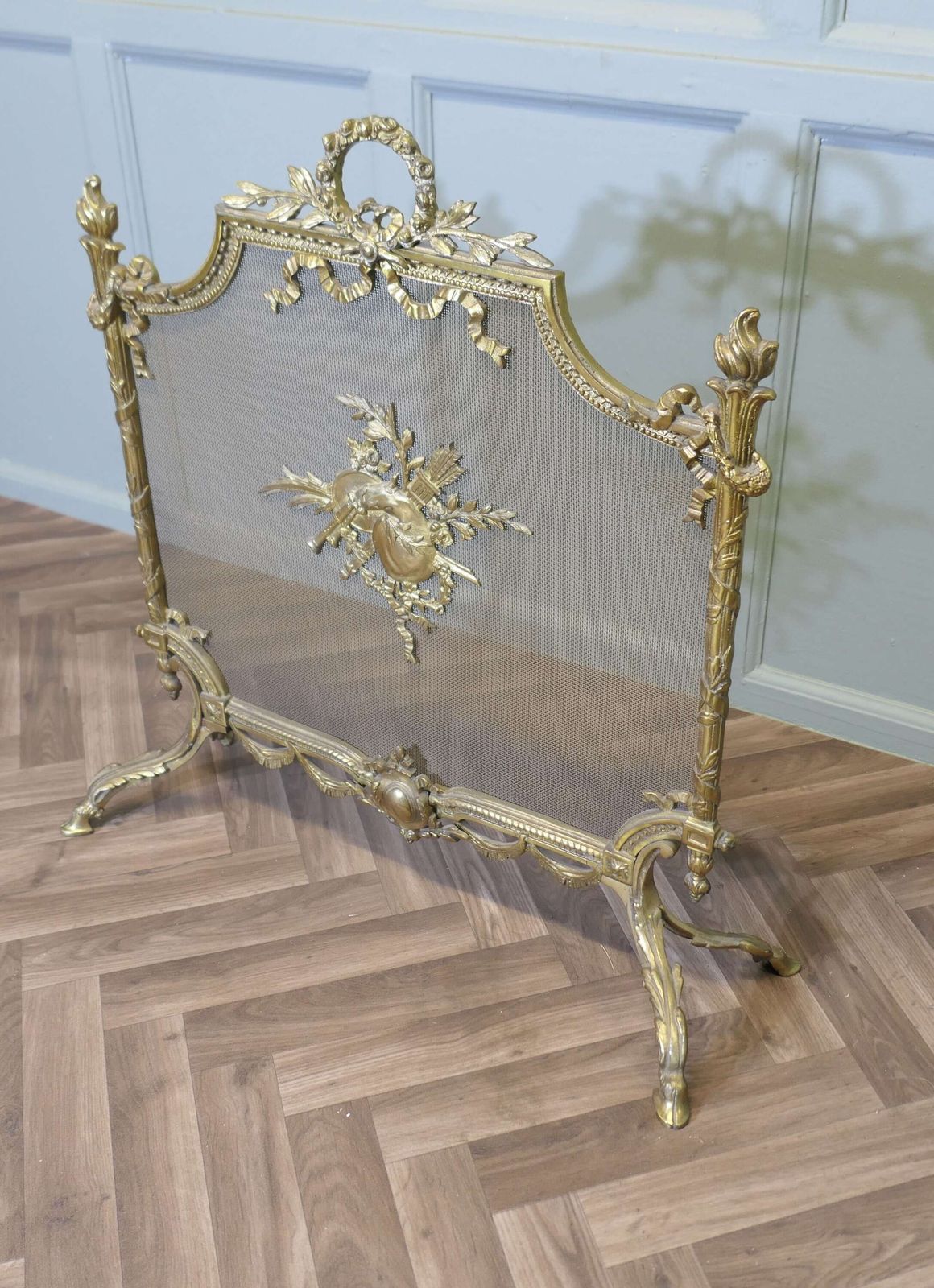 A Superb French Brass Rococo Fire Guard, Spark Screen photo vintage