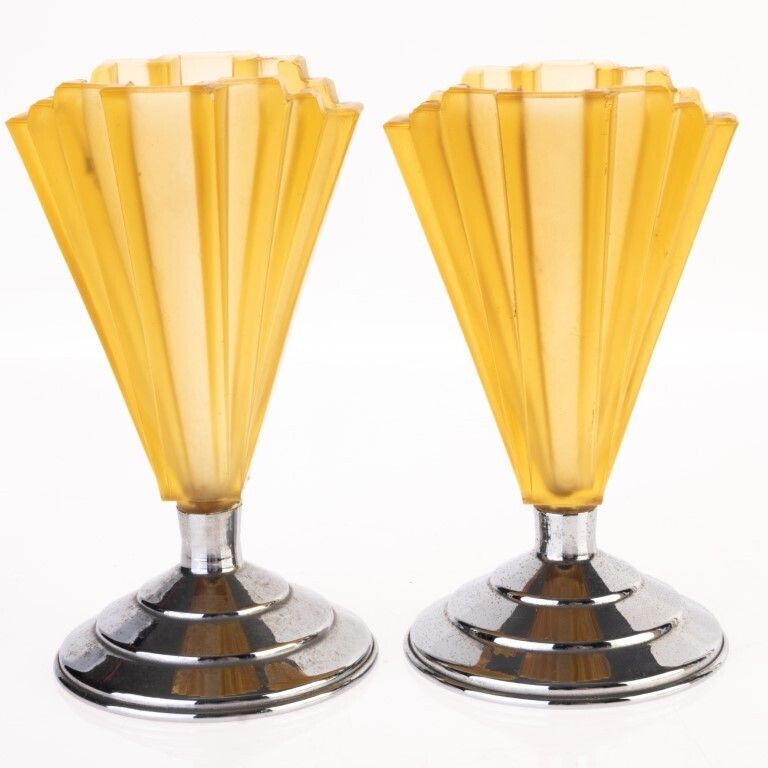 Pair Of Art Deco Amber Glass Vases