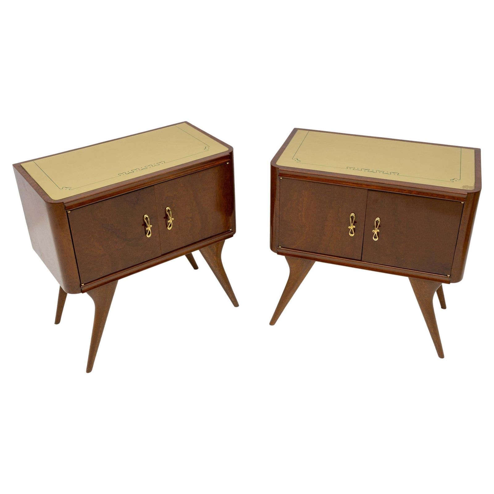 Pair Of Mid Century Modern Italian Walnut And Thuja Root Nightstands, 1950s