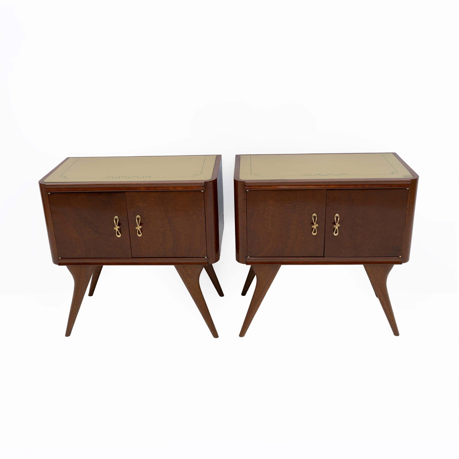 Pair Of Mid Century Modern Italian Walnut And Thuja Root Nightstands, 1950s photo furniture