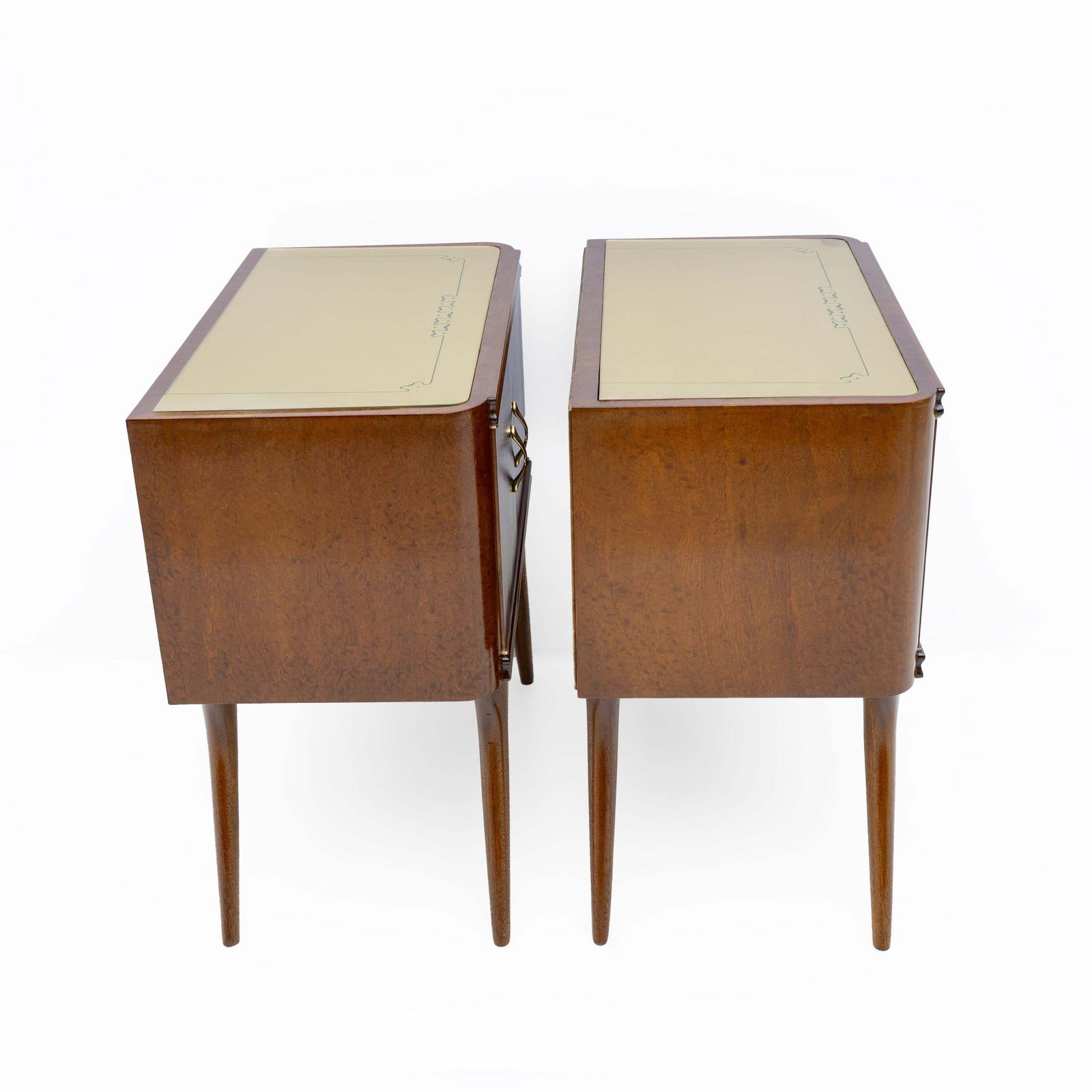 Pair Of Mid Century Modern Italian Walnut And Thuja Root Nightstands, 1950s photo buy