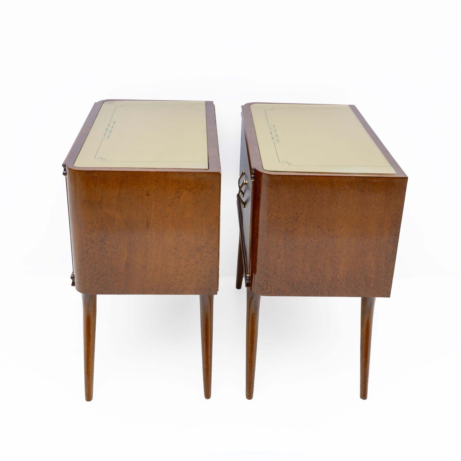 Furniture Pair Of Mid Century Modern Italian Walnut And Thuja Root Nightstands, 1950s photo