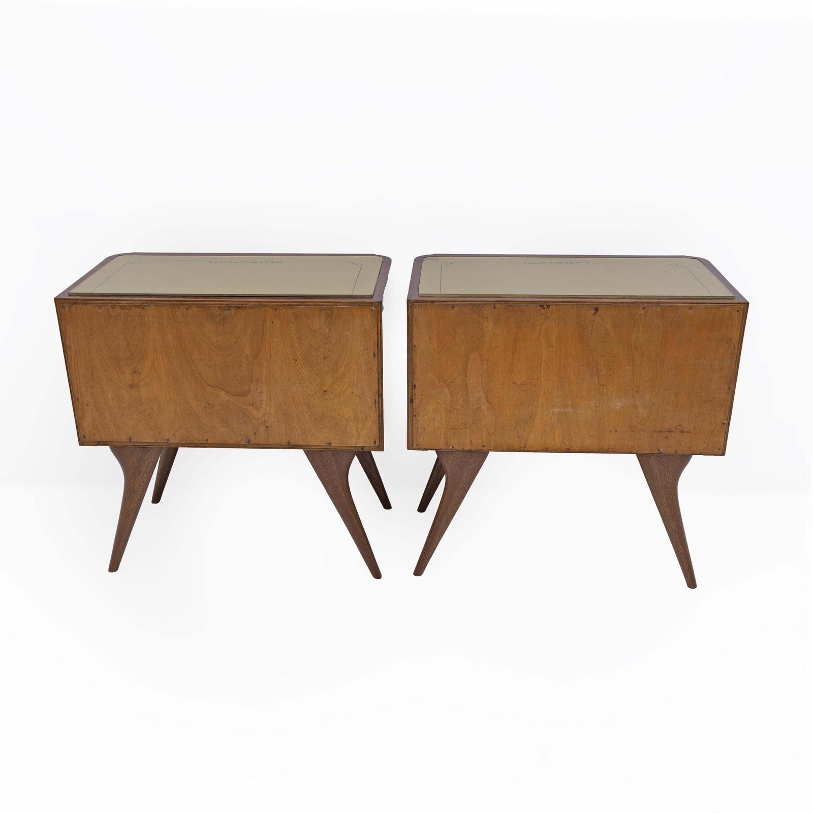 3268.0 Pair Of Mid Century Modern Italian Walnut And Thuja Root Nightstands, 1950s photo