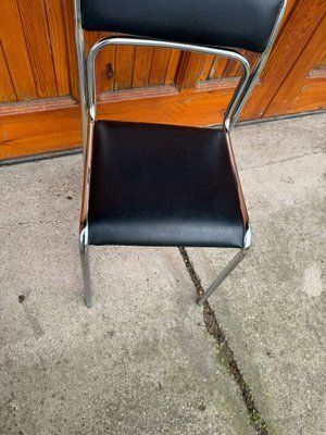 Bauhaus Chrome And Faux Leather Dining Chairs, 1980s, Set Of 5 photo for sale
