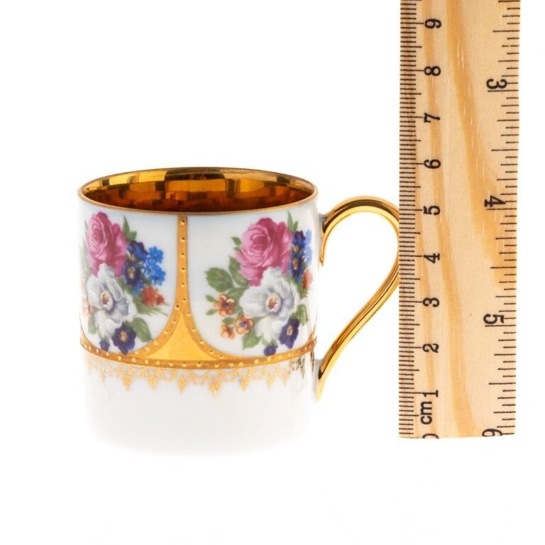 Mid Century German Bavarian Hand Gilt Porcelain Floral Espresso Demitasse Cup photo for sale