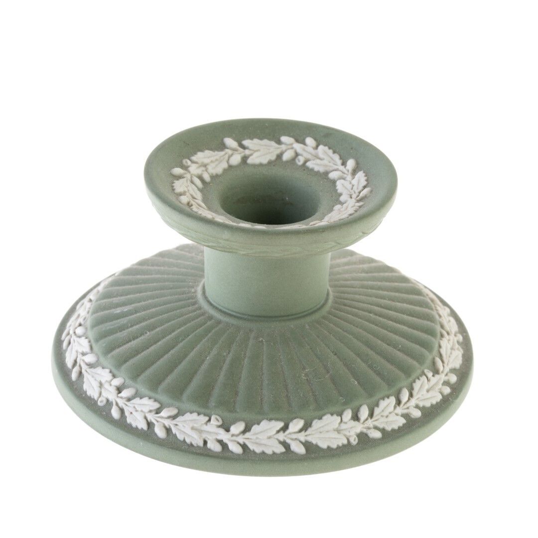 Mid Century Wedgwood Green Jasperware Porcelain Bas Relief Candle Holder