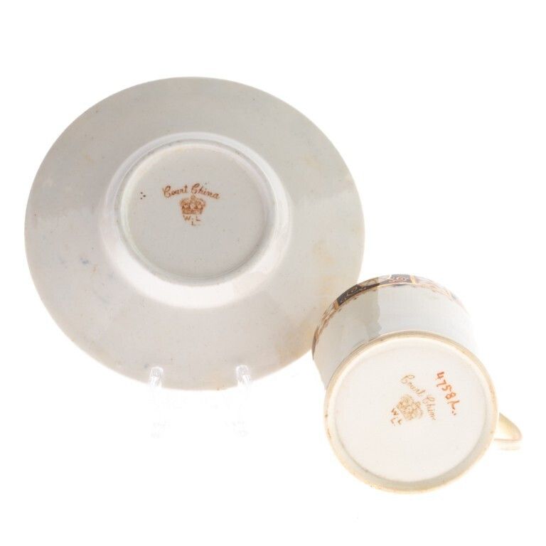 Antique William Lowe Court Porcelain Cup And Saucer With Imari Style Border Ca. 1912 photo furniture