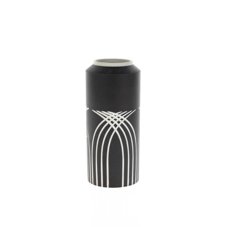 Mid Century Wedgwood Black Jasperware Porcelain Symmetry Vase