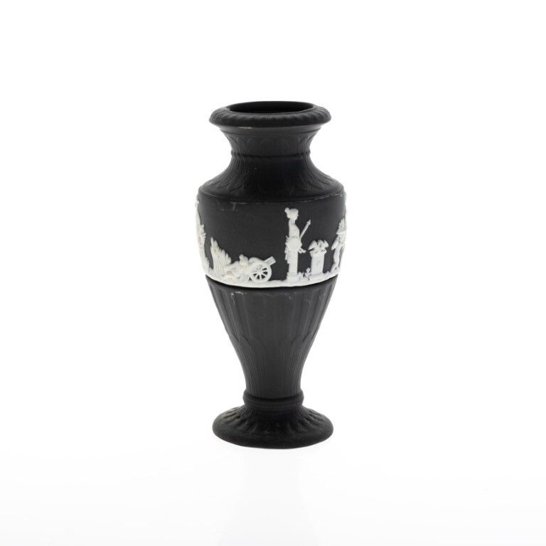 Wedgwood Black Jasperware Ceramic Porcelain Baluster Bas Relief Vase photo Home Decor