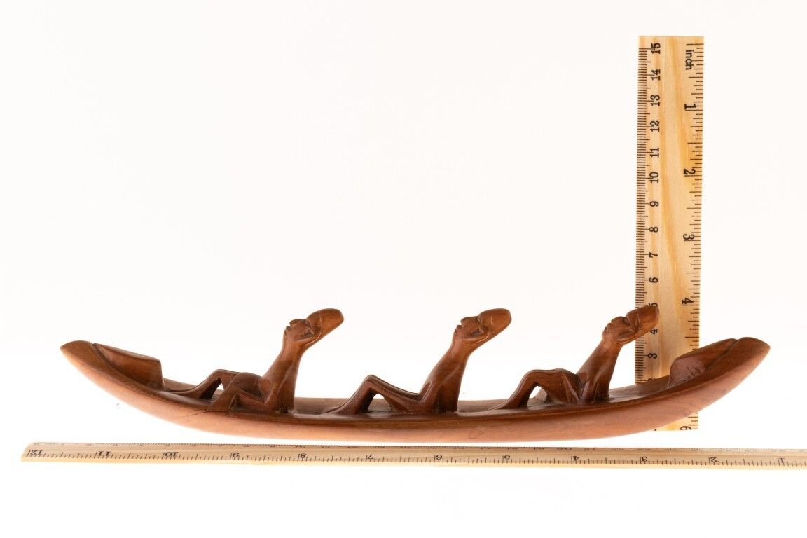 African Ethnographic Carved Wood Boatsmen Sculpture photo for sale