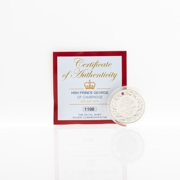 Certified Silver Commemorative Coin Issued For The Birth Of Prince George Of Cambridge In 2013 photo 55.0