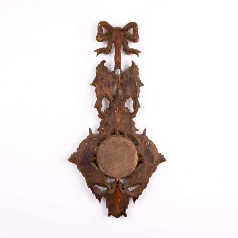 Antique French Gilded & Hand Carved Wood Convex Mirror With Ribbon 19th Century photo 1475.0