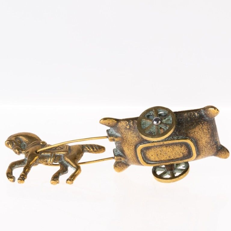 Antique Brass Horse Drawn Cart Figure photo furniture