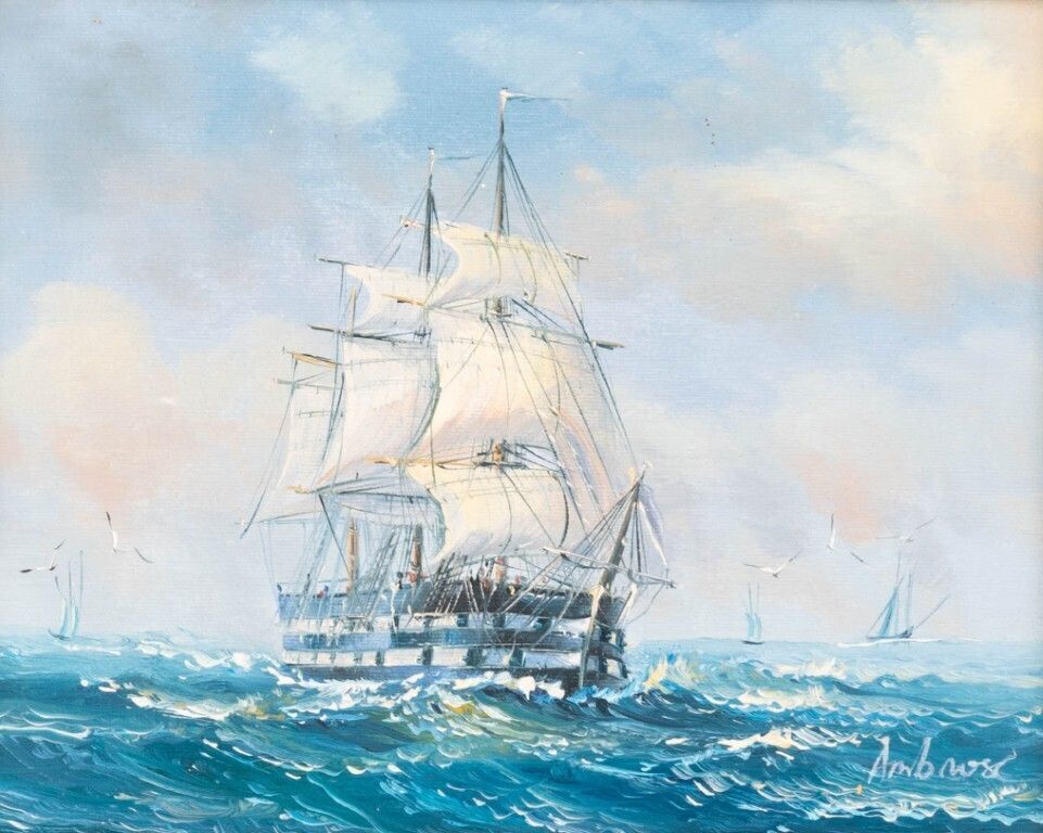 John Ambrose Rsma (1931 2010) Signed Nautical Maritime Ship Oil Painting On Canvas