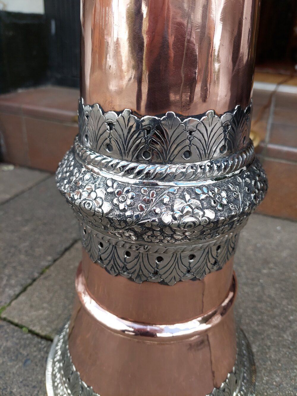 19thc Tibetan Ceremonial Copper Horn Standard Lamp photo for sale