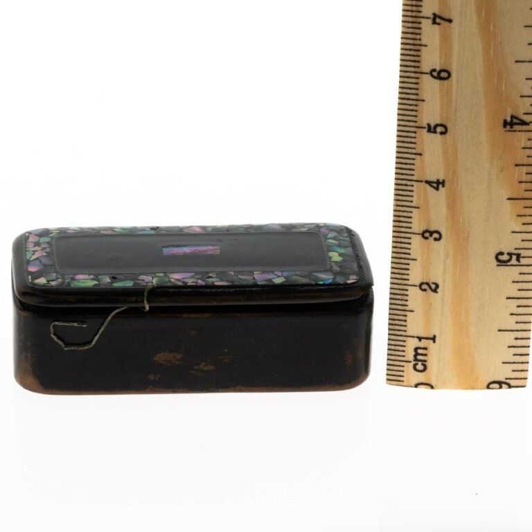 Antique Victorian Inlaid Abalone Shell & Lacquered Papier Mache Snuff Box 19th Century photo 85.0