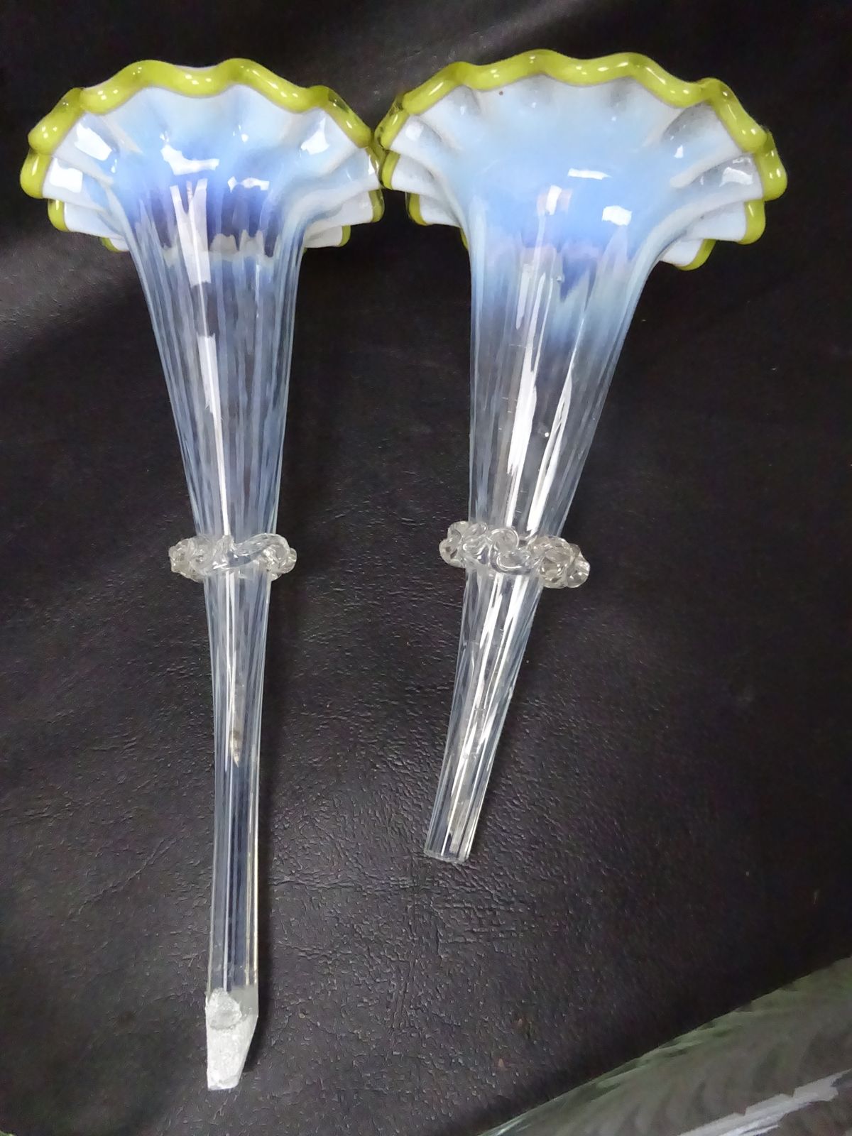 5 Victorian Green And Opalescent Fluted Glass Epergne Pieces (Amended Listing) photo furniture