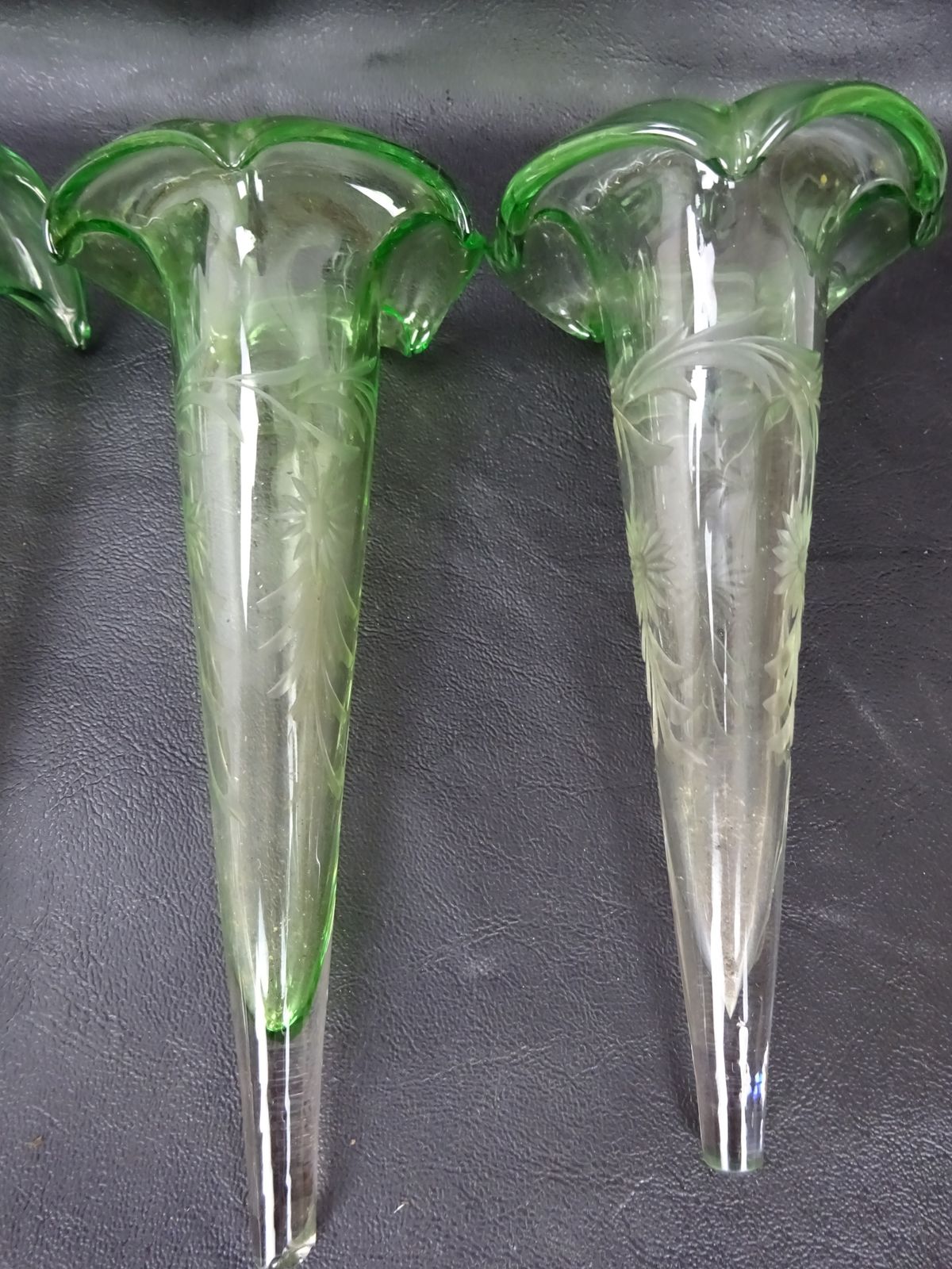 5 Victorian Green And Opalescent Fluted Glass Epergne Pieces (Amended Listing) photo 180.0
