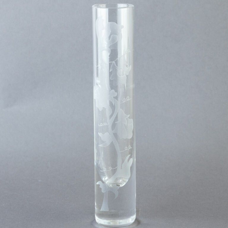 Pair Of Floral Acid Etched Glass Spill Vases photo furniture
