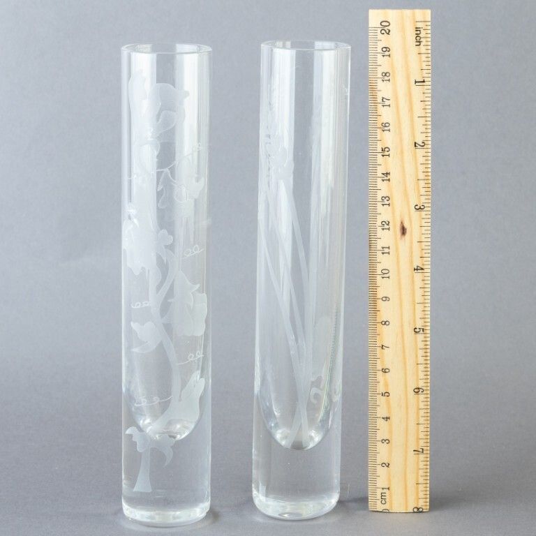 Pair Of Floral Acid Etched Glass Spill Vases photo Home Decor