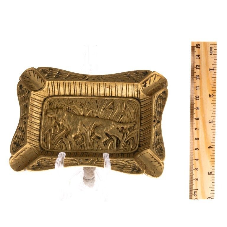 French Art Deco Brass Bas Relief Hunting Dog Ashtray photo for sale