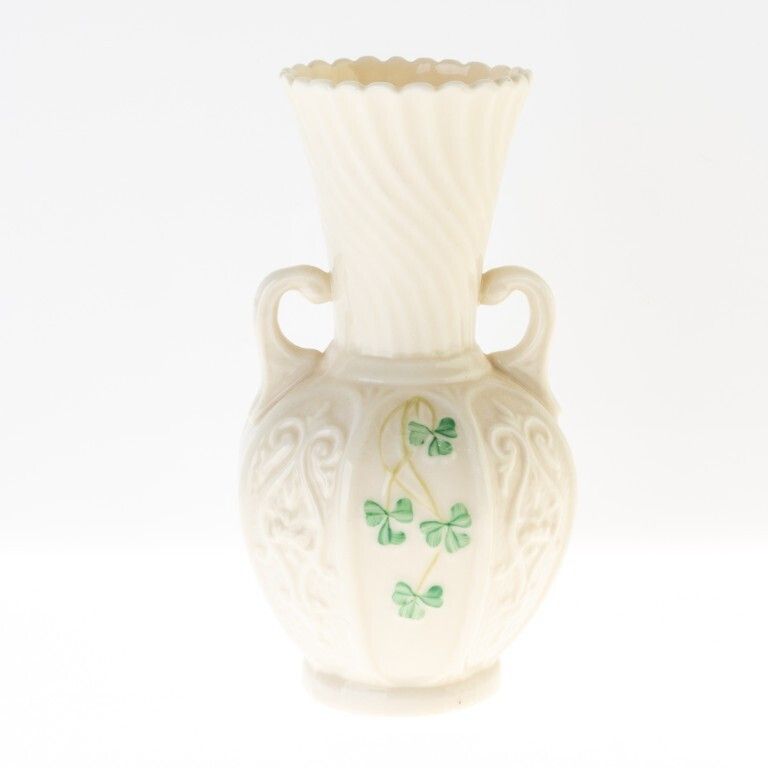 An Irish Belleek Porcelain Vase And Lidded Barrel Jar photo furniture