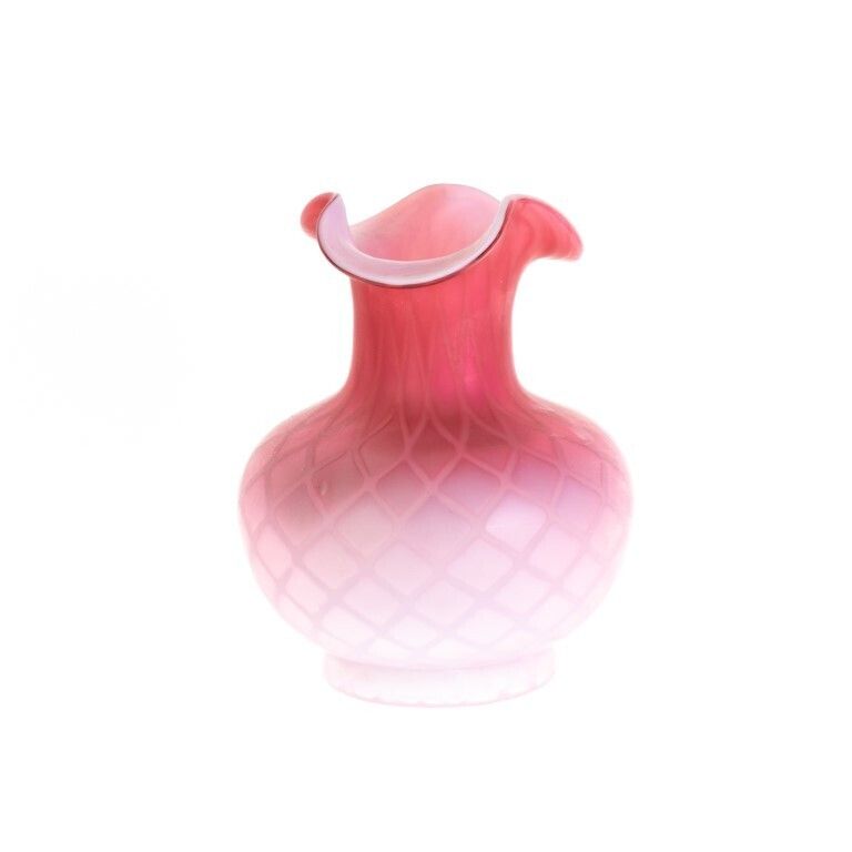 Antique Victorian Diamond Quilted Satin Glass Vase By Mt. Washington 19th Century photo for sale
