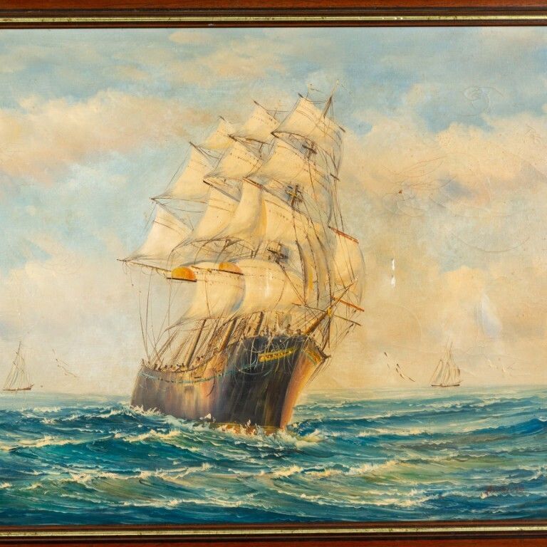 John Ambrose Rsma (1931 2010) Large Signed Nautical Maritime Ship Oil Painting On Canvas photo furniture