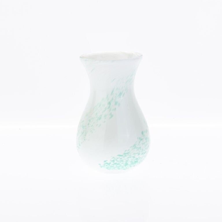 Mid Century Caithness Scottish Mottled Green And White Studio Glass Vase