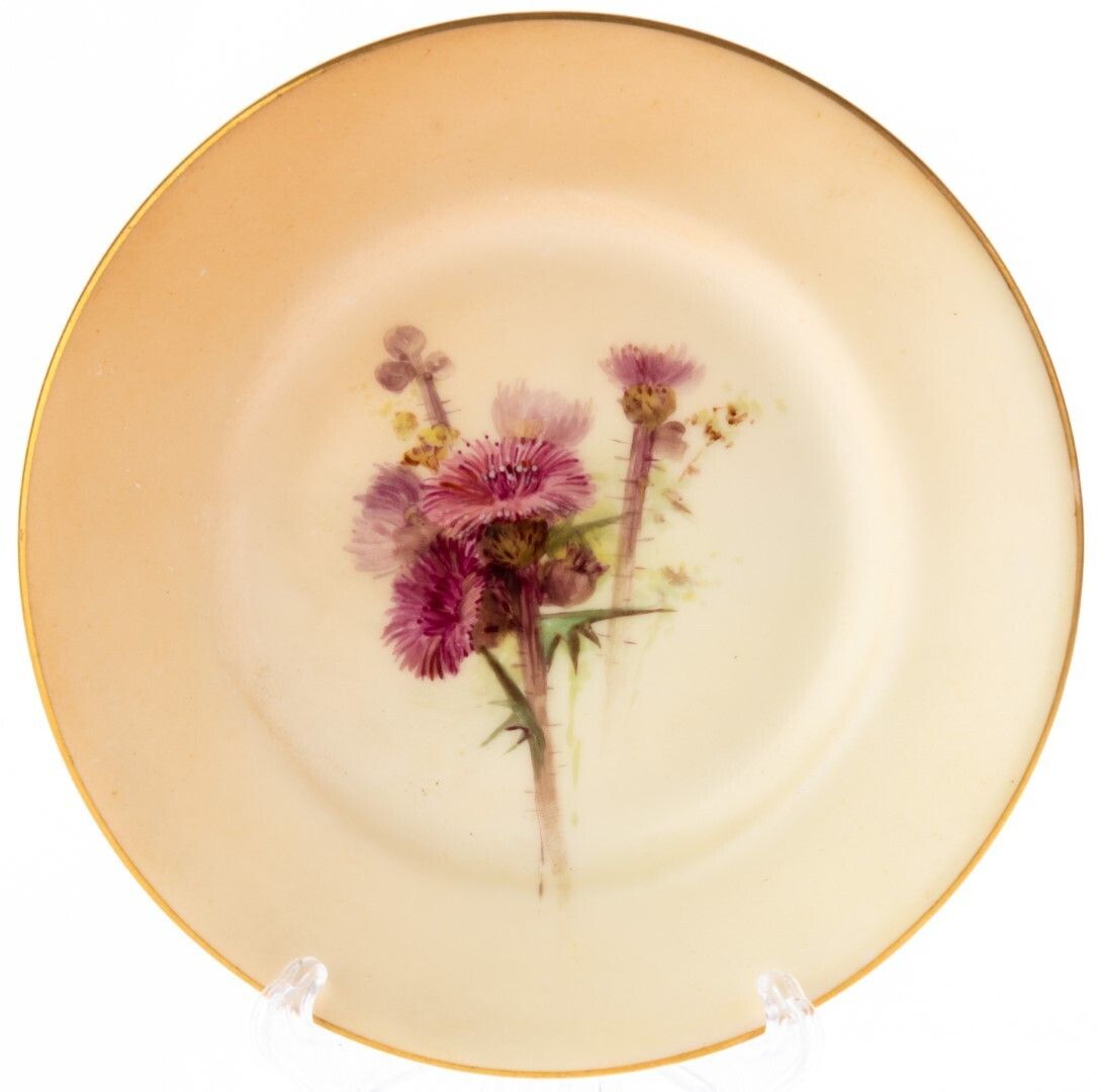 Antique Royal Worcester Art Nouveau Hand Painted Blush Porcelain Floral Plate