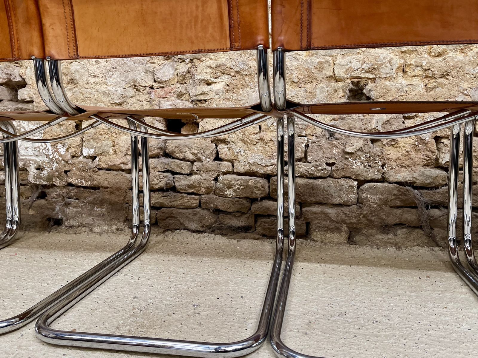 12 Dining Chairs Mart Stam Marcel Breuer S33 Set Of Twelve Fasem Chrome Tan Brown Cognac Leather Cantilever Bauhaus 12 Mid Century Dining Chairs photo vintage
