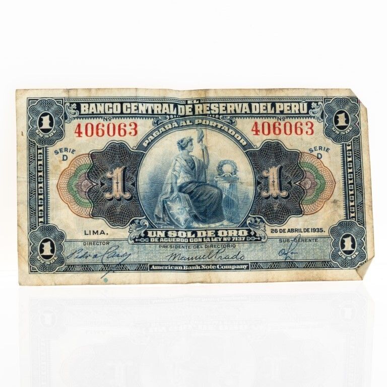 1 Sol De Oro Banknote From Banco Central De Reserva Del Peru, Dated 1935 photo furniture