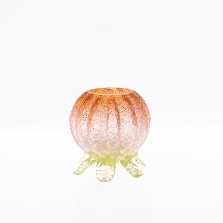 Antique Art Nouveau Crackle Glass Pumpkin Vase In The Manner Of Kralik photo Home Decor