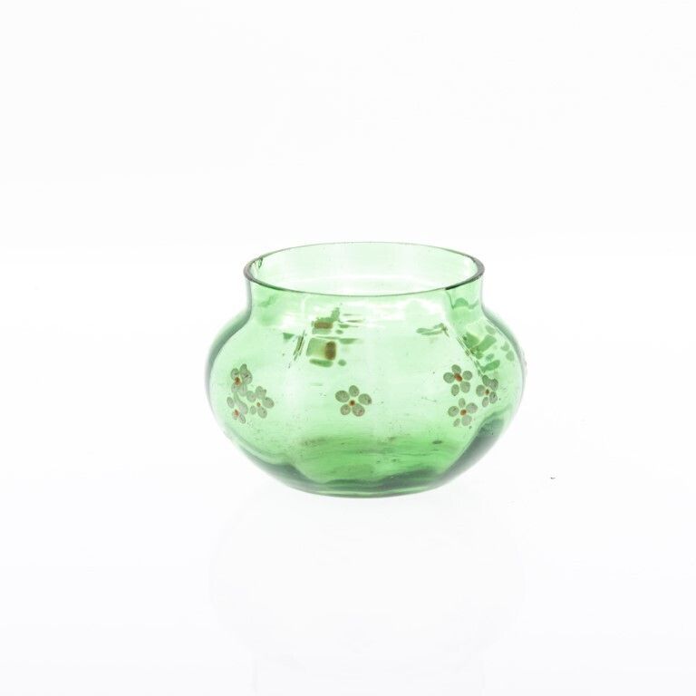 Antique Continental Enamel Painted Green Glass Vase 19th Century photo for sale