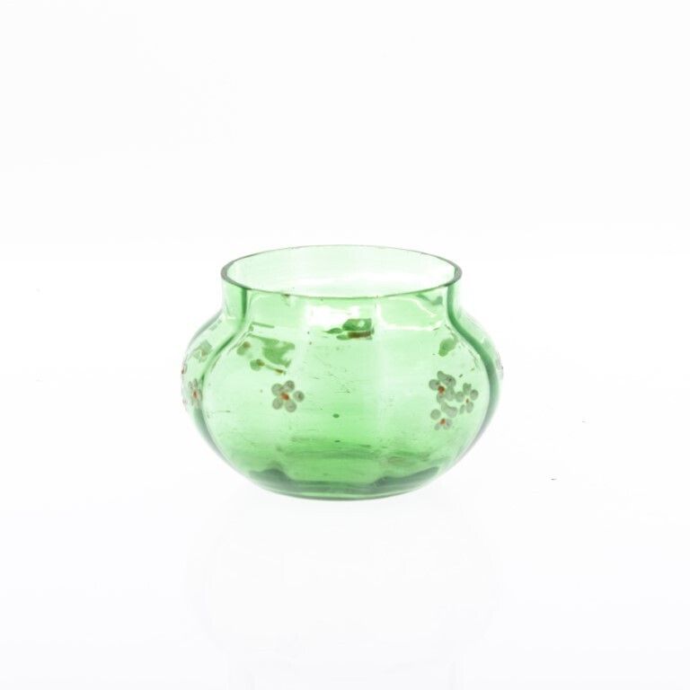 Antique Continental Enamel Painted Green Glass Vase 19th Century photo Home Decor