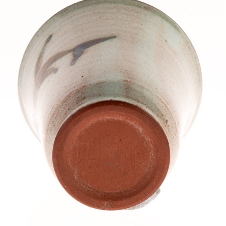 Mid Century British Studio Pottery Ceramic Hand Painted Fish Vase Indistinctly Signed photo for sale