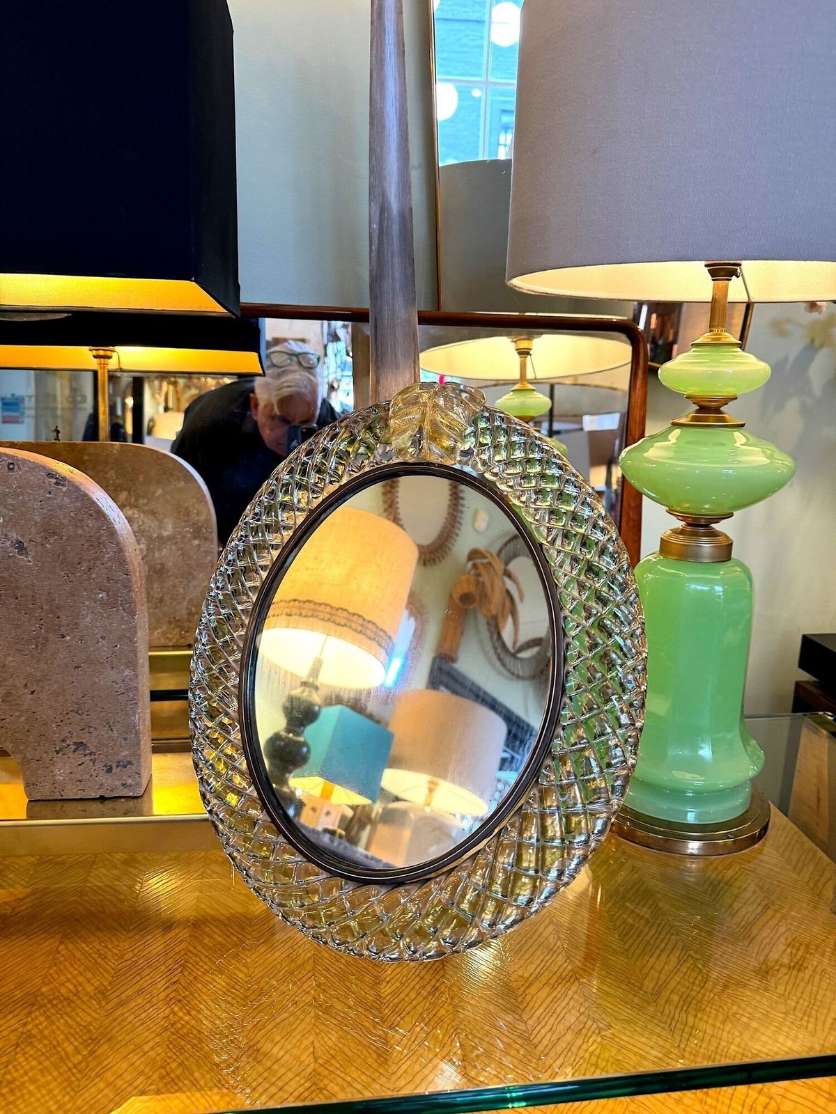 4950.0 An Orignal 1940s Barovier & Toso Torchon Murano Glass Framed Mirror With Foglio D'oro Crest photo