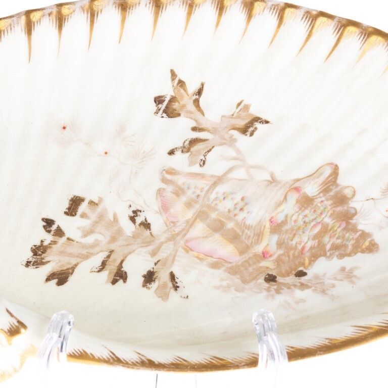 Antique 18th C Wedgwood Gilt Creamware Pottery Dish Hand Painted With Nautilus Shell photo furniture