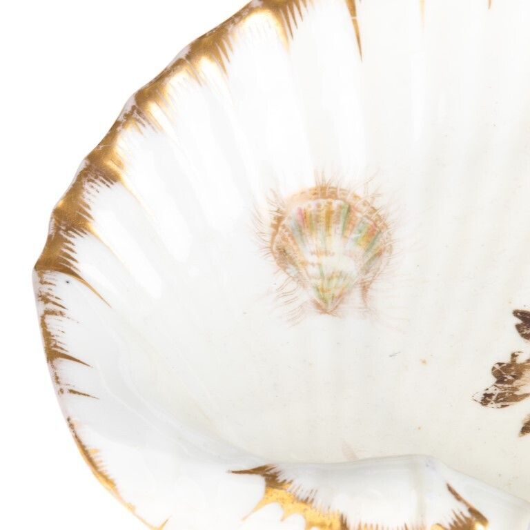 Antique 18th C Wedgwood Gilt Creamware Pottery Dish Hand Painted With Nautilus Shell photo Home Decor