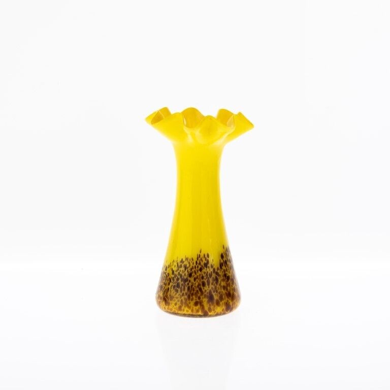 Art Deco Bohemian Czech Yellow Splatter Glass Vase photo furniture