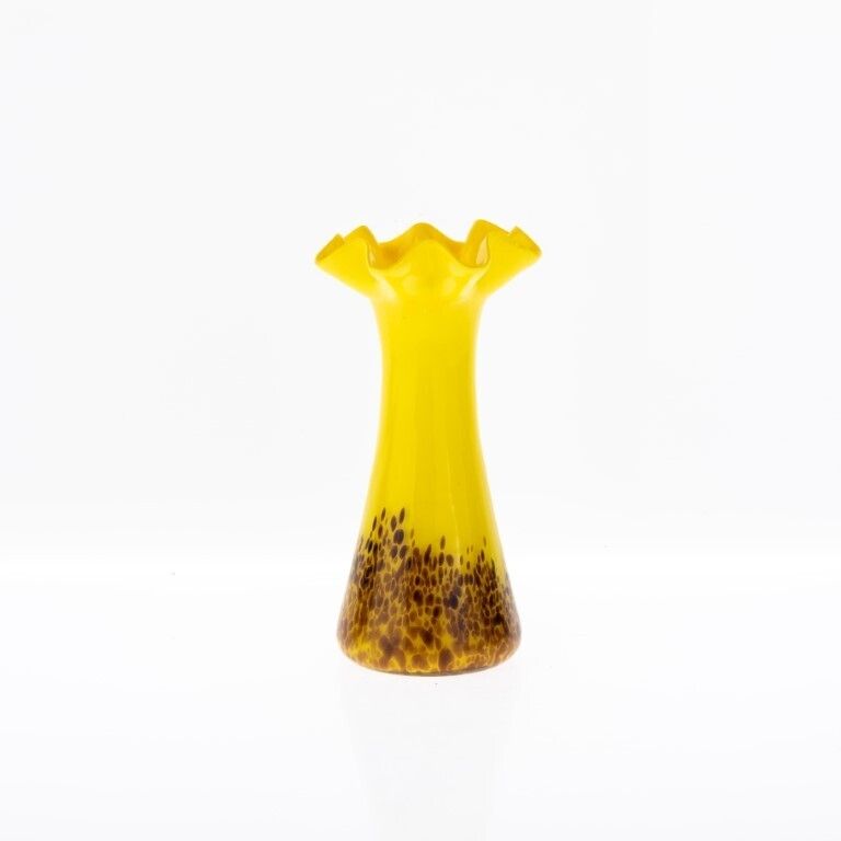 Art Deco Bohemian Czech Yellow Splatter Glass Vase photo Home Decor