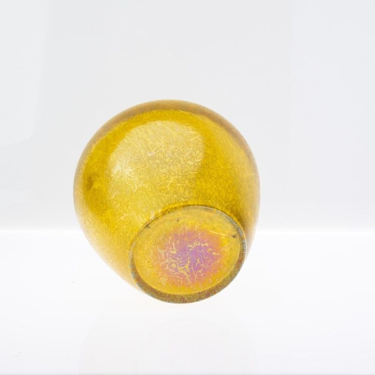 Mid Century Royal Brierley Iridescent Yellow British Studio Glass Vase photo vinterior