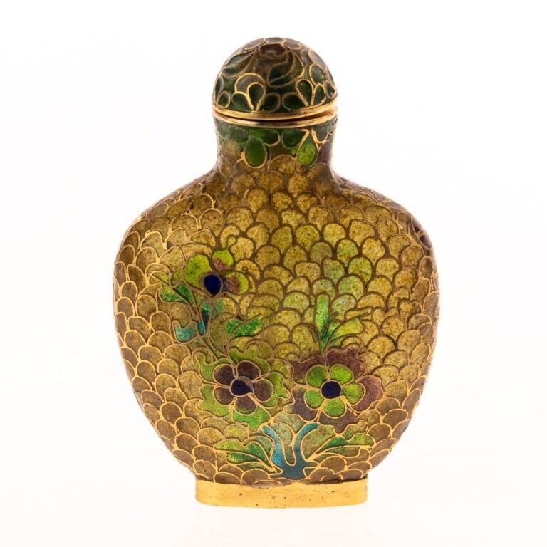 Chinese Plique A Jour Cloisonne Glass Floral Snuff Bottle