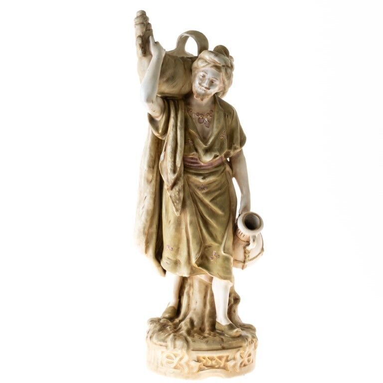Antique Bohemian Art Nouveau Royal Dux Hand Painted Porcelain Eastern Water Carrier Sculpture