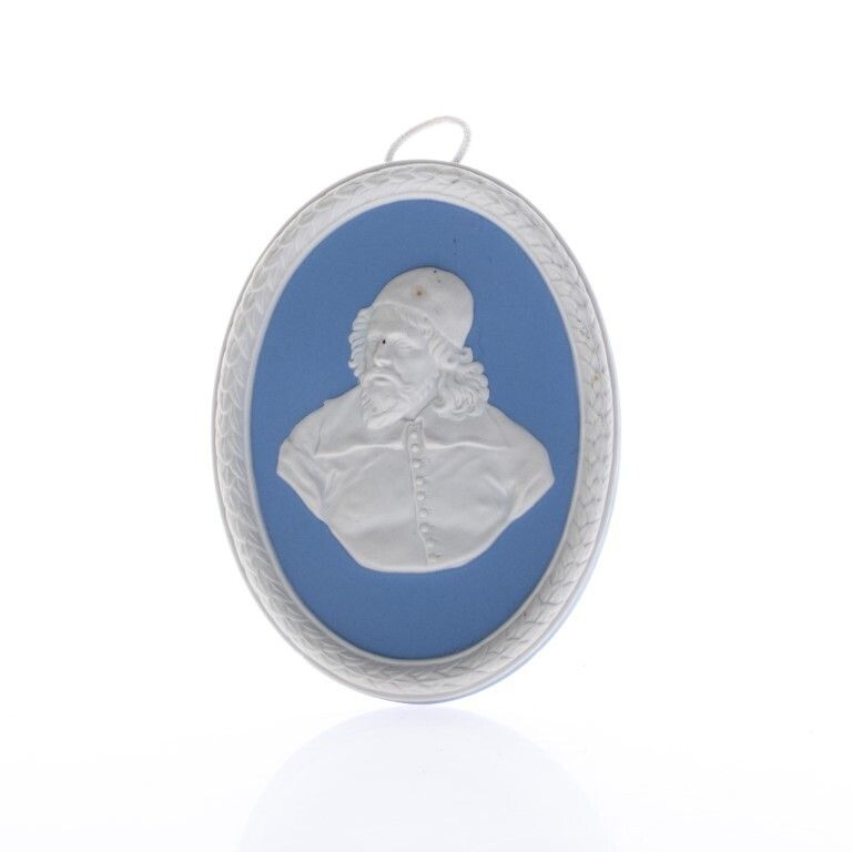 Wedgwood Blue Jasperware Ceramic Porcelain Inigo Jones Portrait Medallion Laurel Leaf Plaque Limited To 200