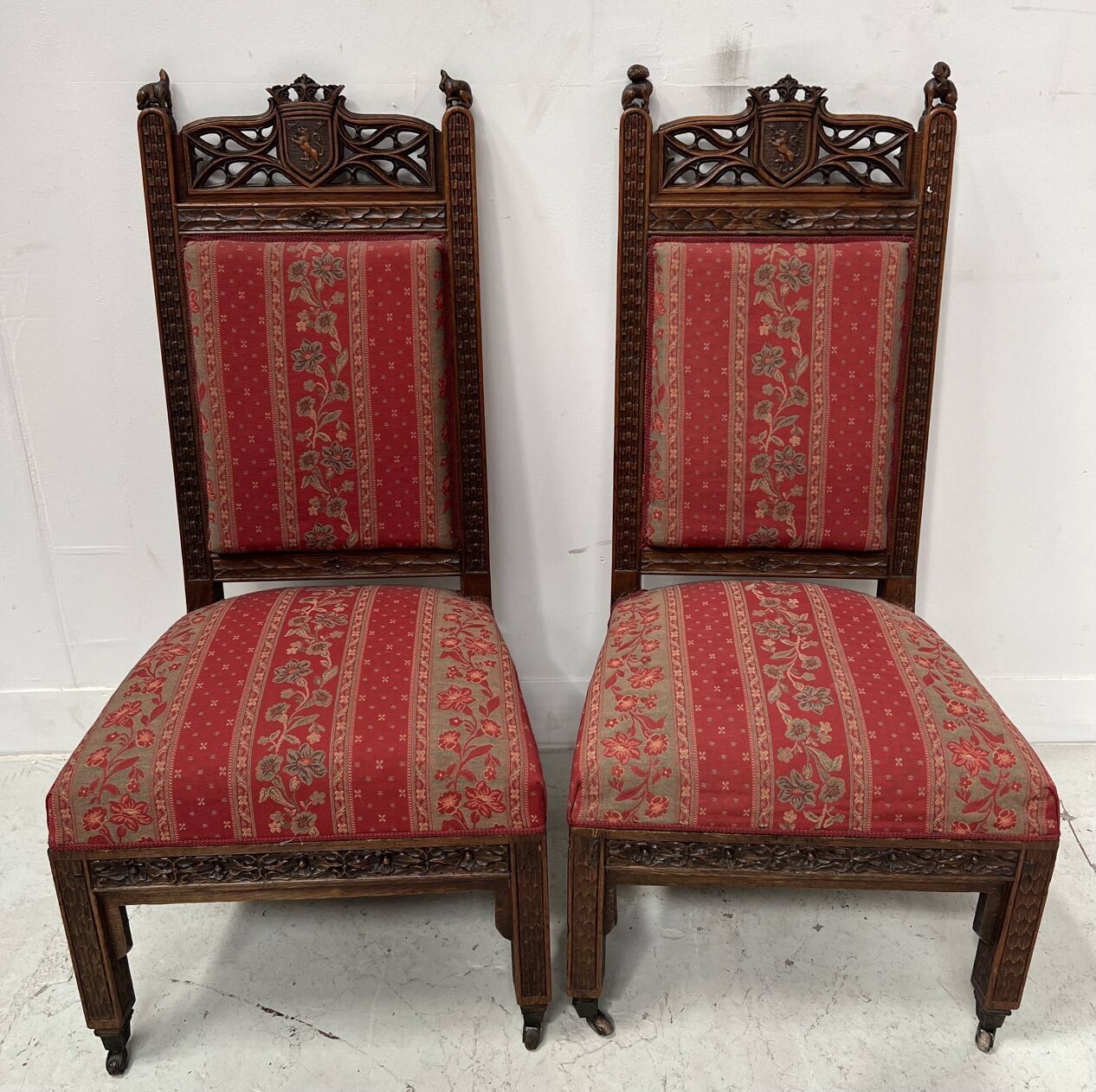 Pair Of Gothic Style Walnut Lounge Chairs, 19th Century photo Furniture