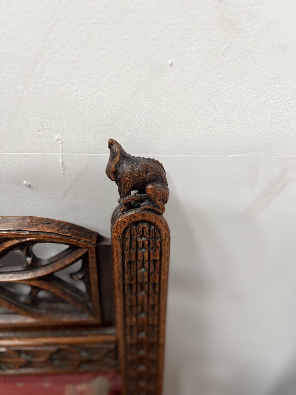 Pair Of Gothic Style Walnut Lounge Chairs, 19th Century photo vintage